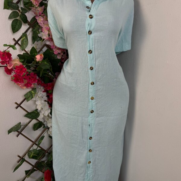 Robe longue à boutons manches courtes (bleu, l)