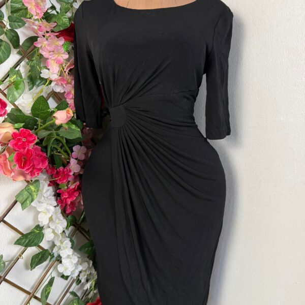 Robe moulante manches 3/4 drapée colle ronde (noir, s)