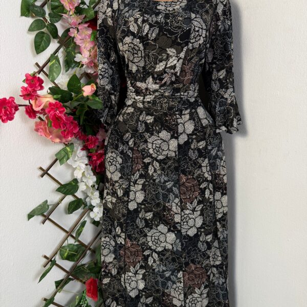 Robe mi-longue manches 3/4 imprimée fleurie (floral, m)