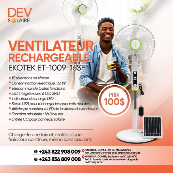 Ventilateur rechargeable EKOTEK ET-1009-16SF